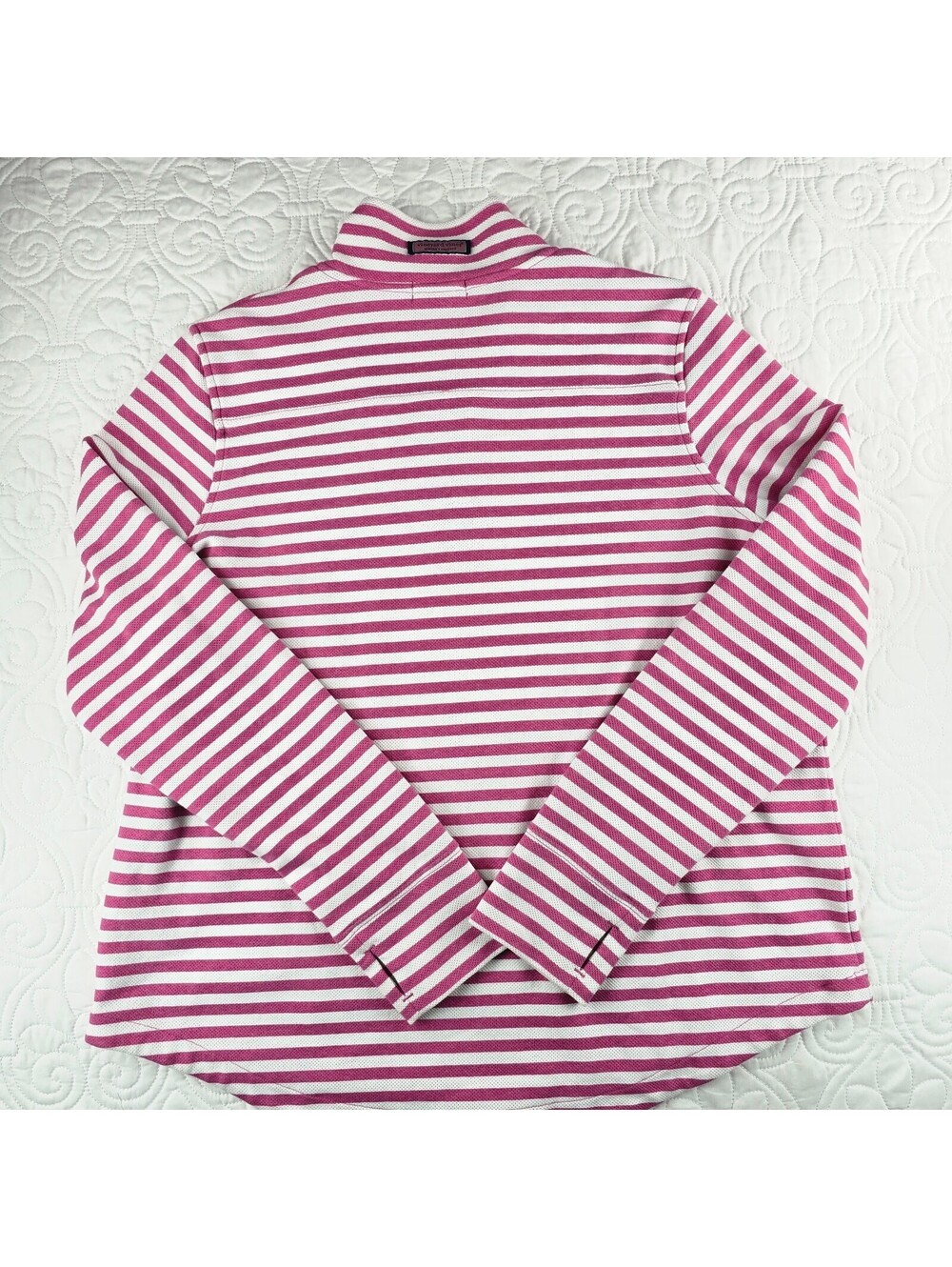 Vineyard Vines Pink White Striped Quarter Zip Pullover Women’s XL - Picture 9 of 10